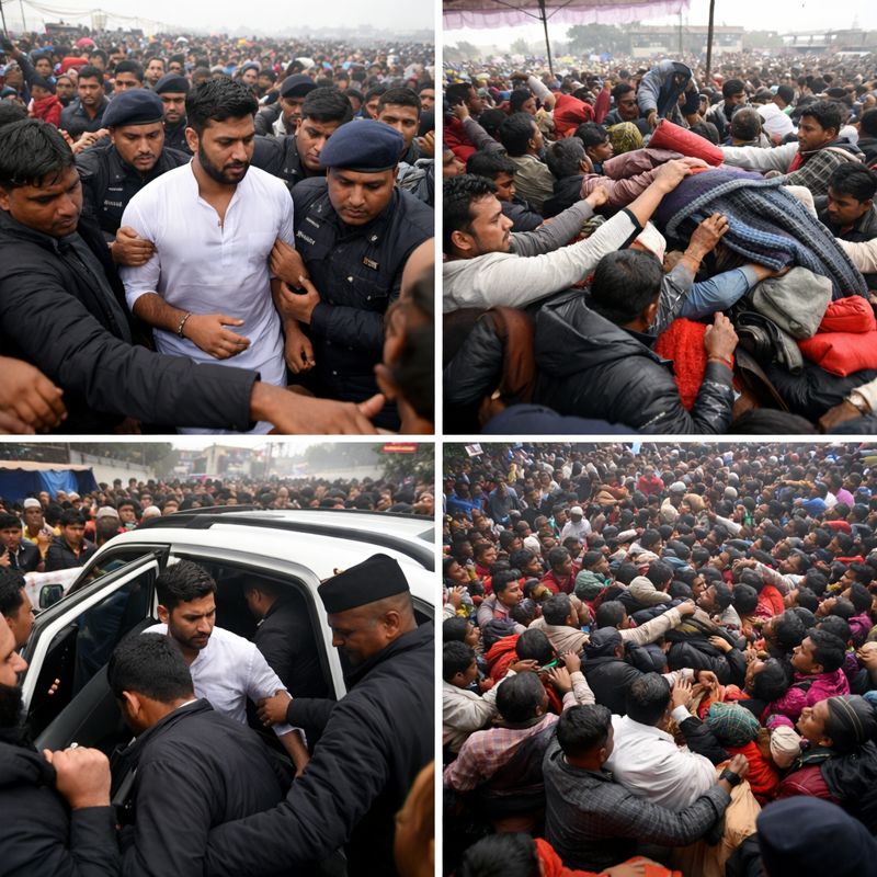 Chaos at Hajipur Blanket Distribution Event, Chirag Paswan Leaves Venue Amid Crowd Rush